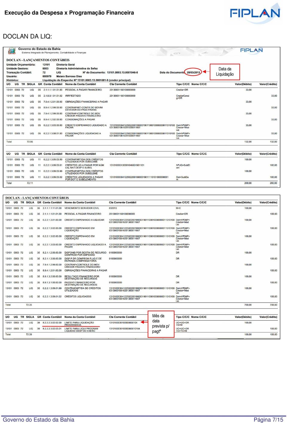 prevista p/ pagtº Governo