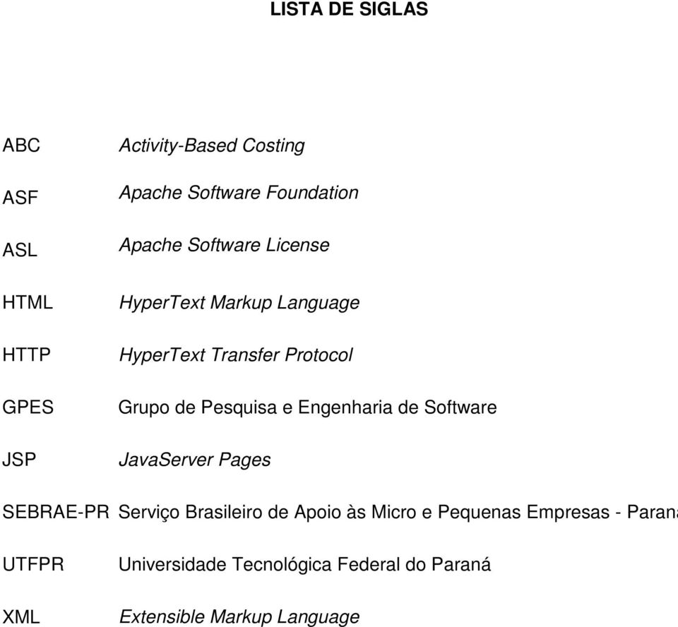 Engenharia de Software JavaServer Pages SEBRAE-PR Serviço Brasileiro de Apoio às Micro e Pequenas