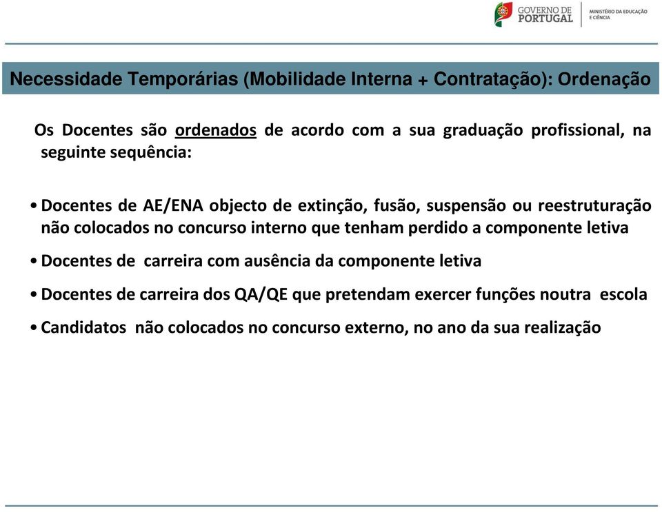 no concurso interno que tenham perdido a componente letiva Docentes de carreira com ausência da componente letiva Docentes de