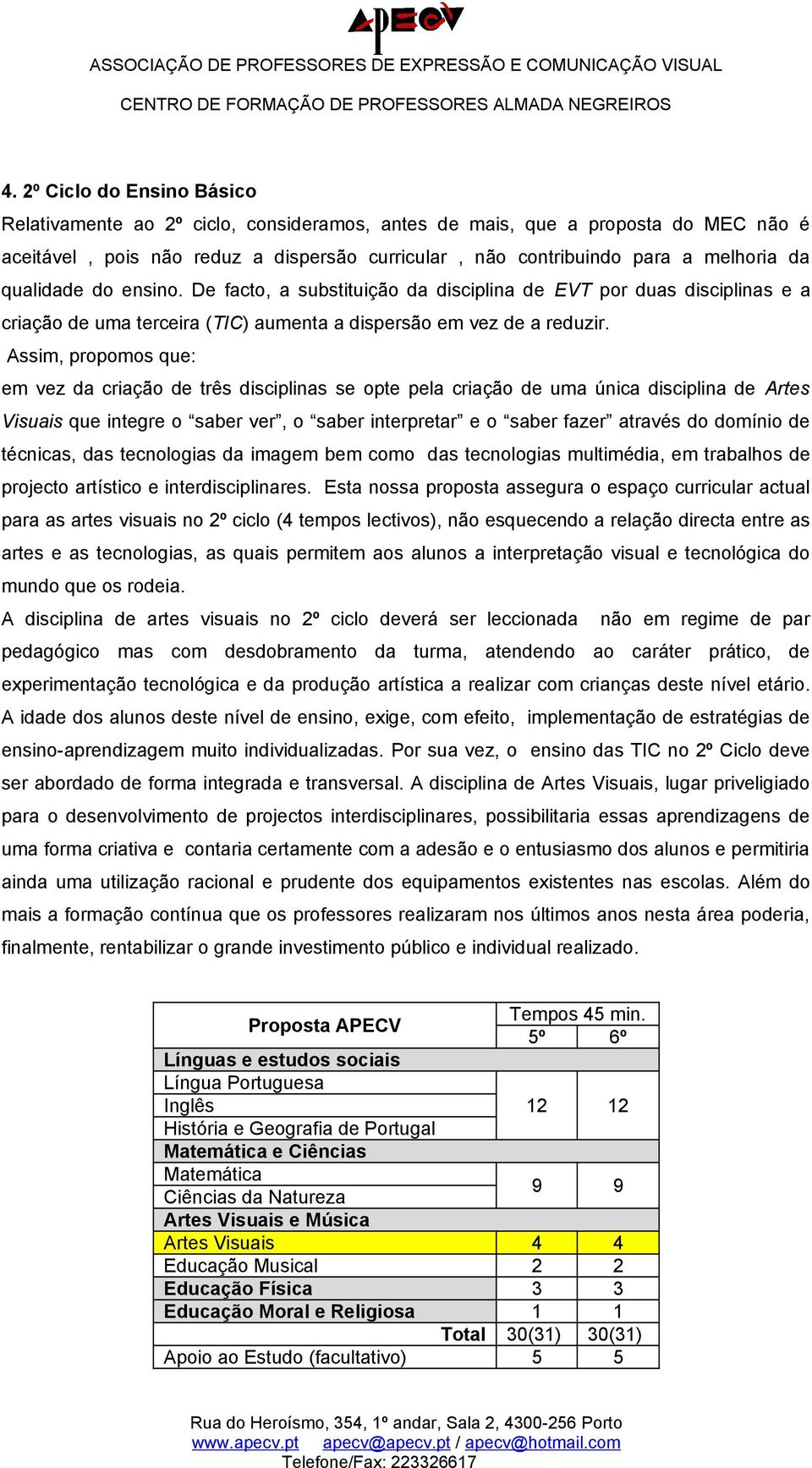 Assim, propomos que: em vez da criação de três disciplinas se opte pela criação de uma única disciplina de Artes Visuais que integre o saber ver, o saber interpretar e o saber fazer através do