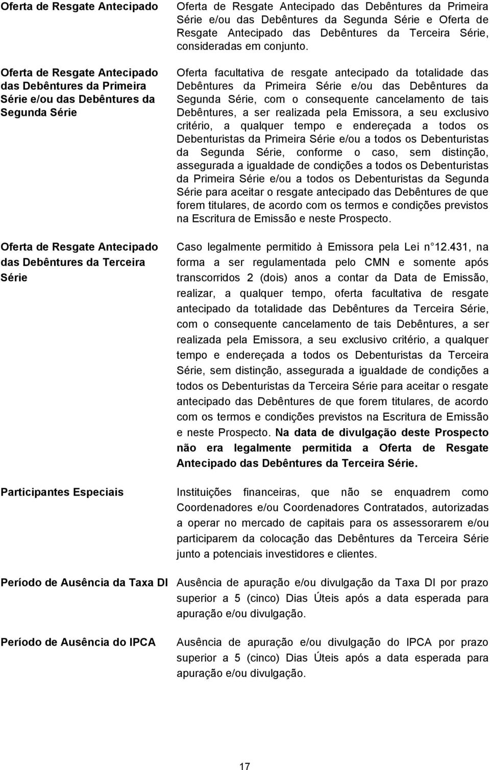 Oferta facultativa de resgate antecipado da totalidade das Debêntures da Primeira Série e/ou das Debêntures da Segunda Série, com o consequente cancelamento de tais Debêntures, a ser realizada pela