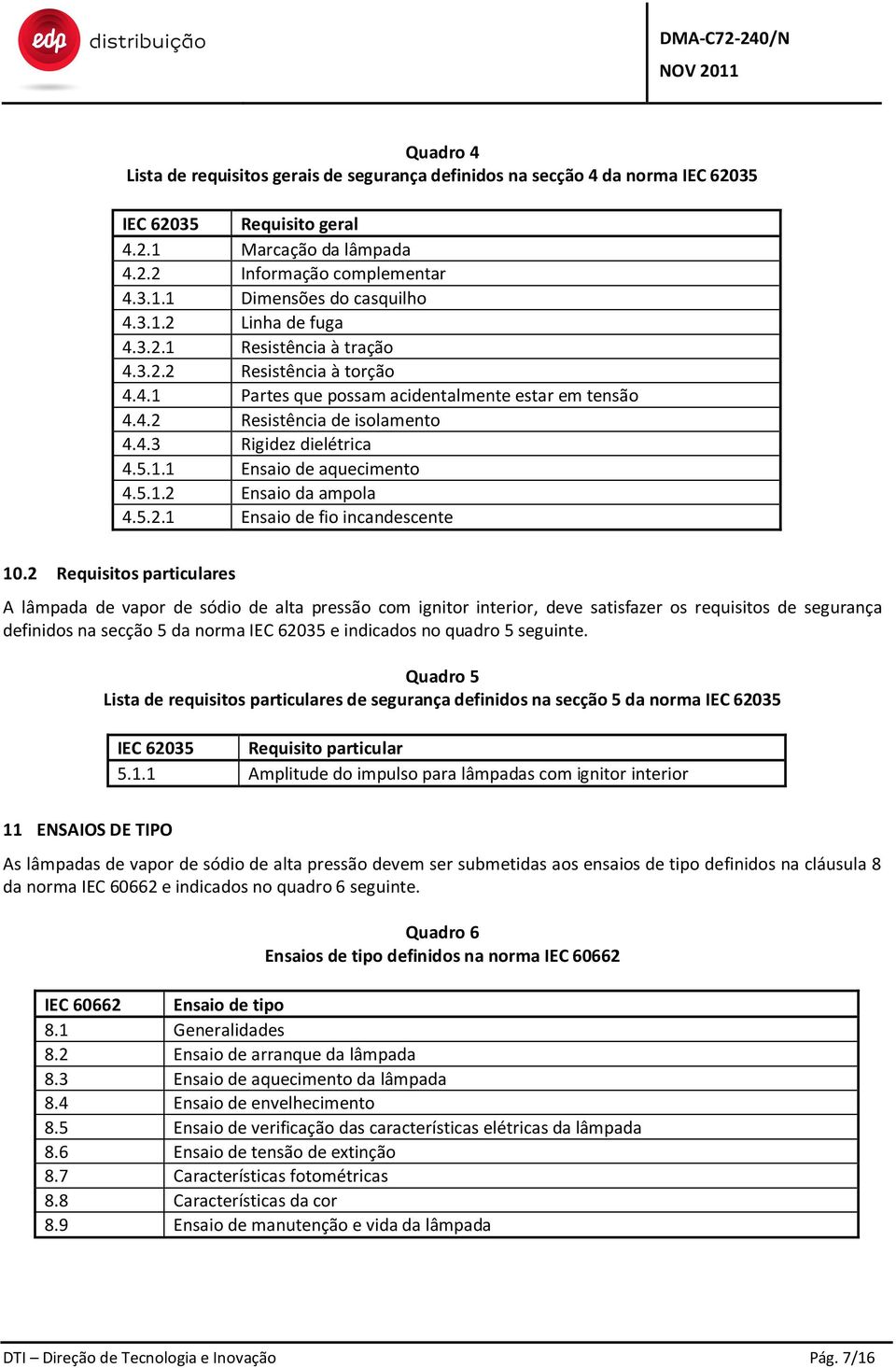 5.1.2 Ensaio da ampola 4.5.2.1 Ensaio de fio incandescente 10.