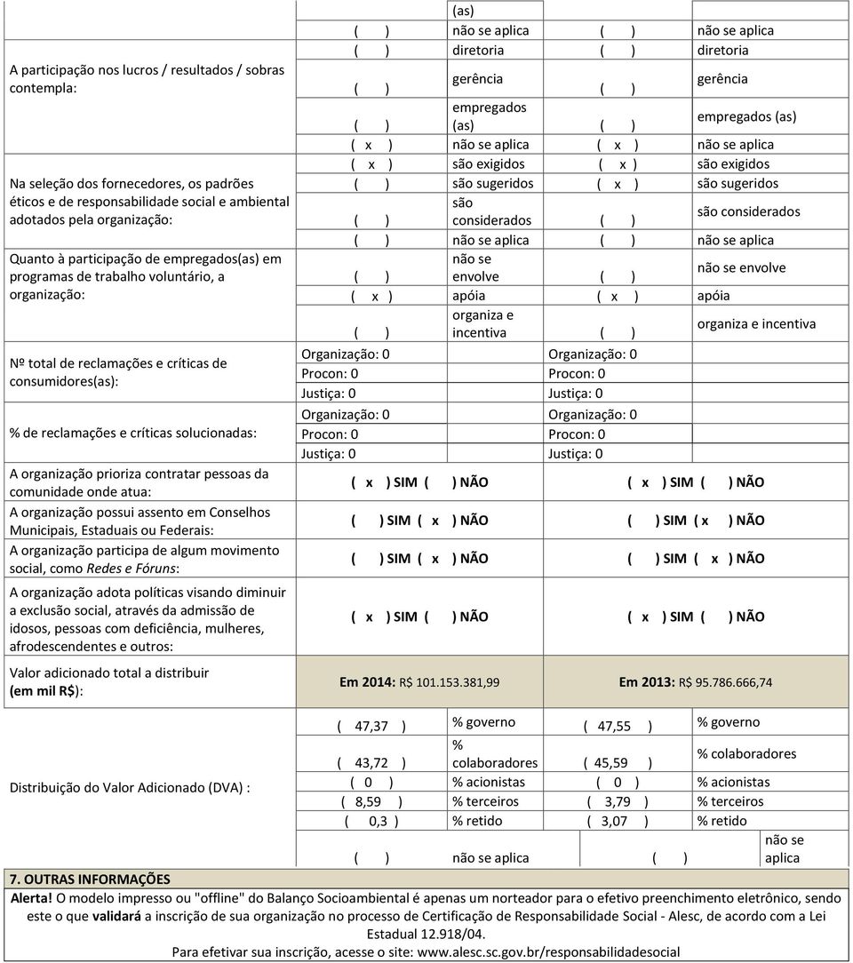 Quanto à participação de (as) em programas de trabalho voluntário, a ( ) envolve ( ) envolve organização: ( x ) apóia ( x ) apóia organiza e ( ) incentiva ( ) organiza e incentiva Nº total de