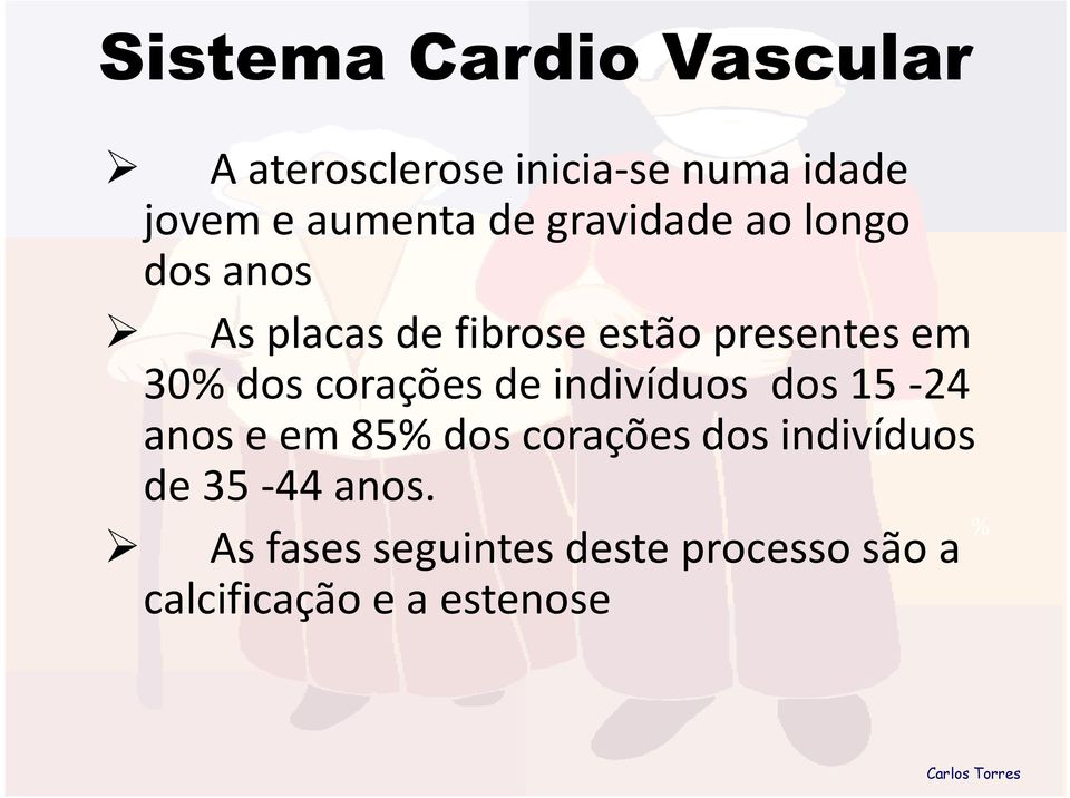 corações de indivíduos dos 15-24 anos e em 85 dos corações dos indivíduos de