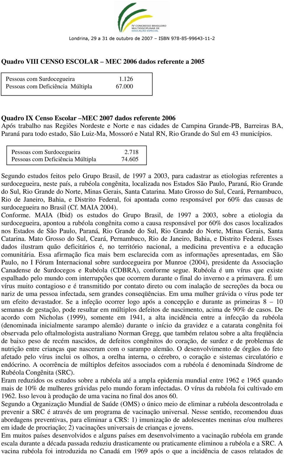 Natal RN, Rio Grande do Sul em 43 municípios. Pessoas com Surdocegueira 2.718 Pessoas com Deficiência Múltipla 74.