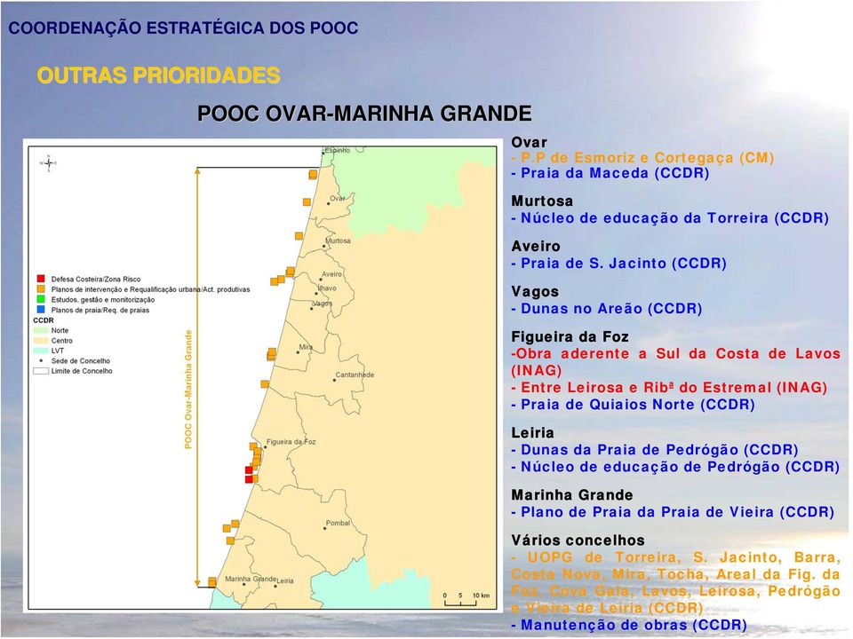 Jacinto (CCDR) Vagos - Dunas no Areão (CCDR) Figueira da Foz -Obra aderente a Sul da Costa de Lavos (INAG) - Entre Leirosa e Ribª do Estremal (INAG) - Praia de Quiaios