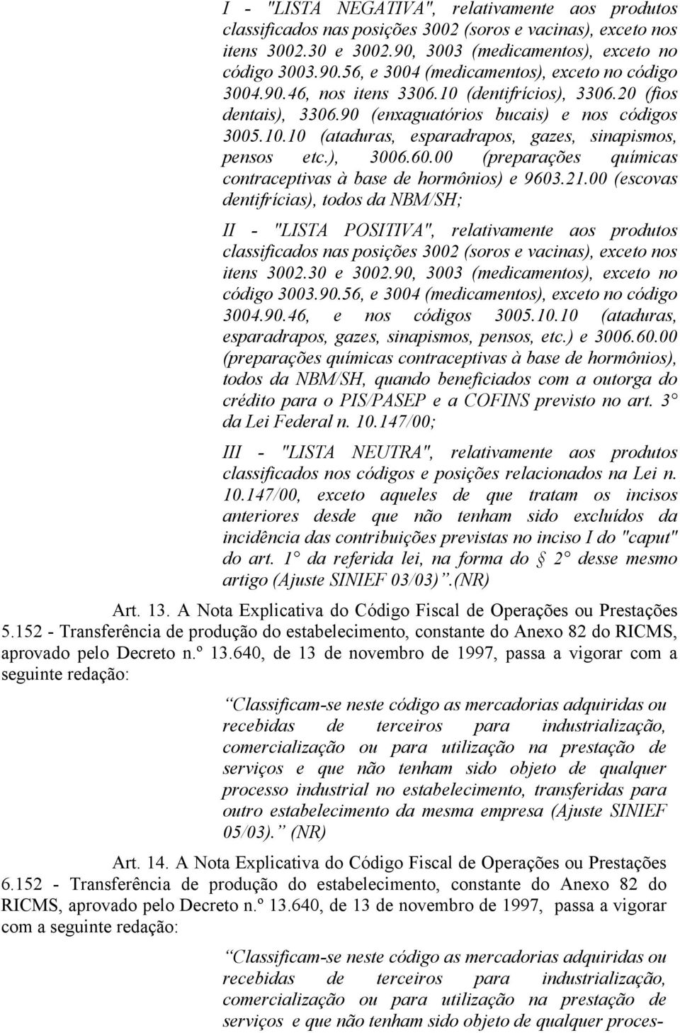 00 (preparações químicas contraceptivas à base de hormônios) e 9603.21.