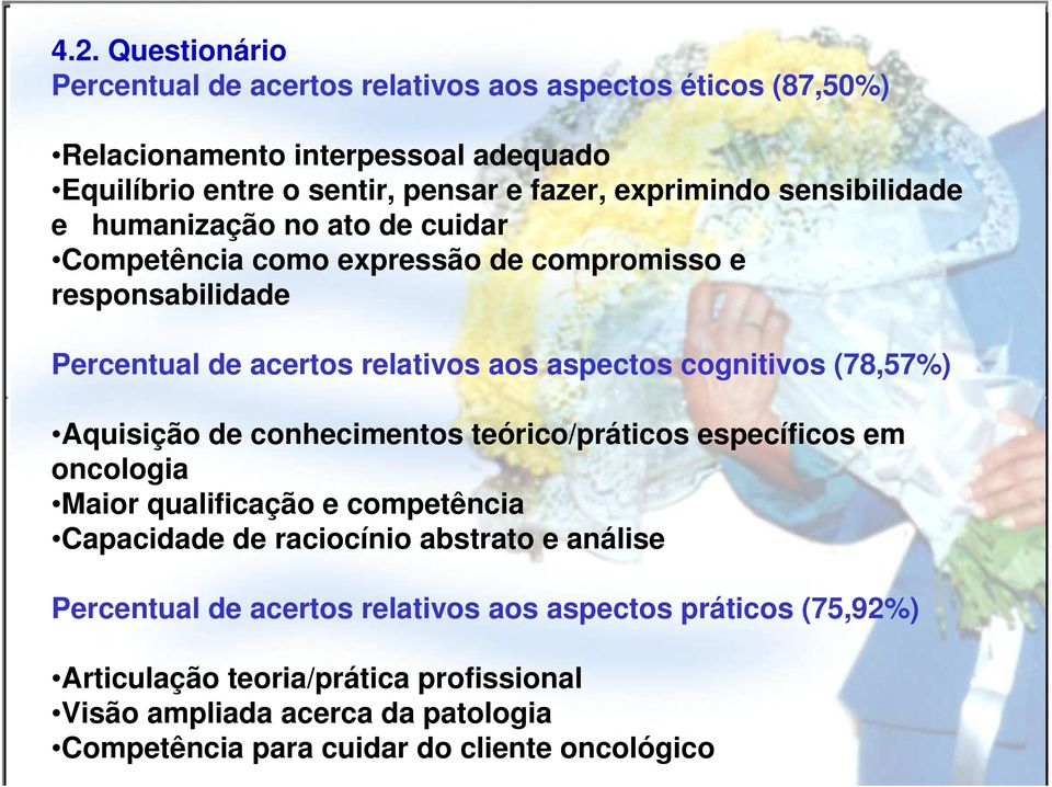 cognitivos (78,57%) Aquisição de conhecimentos teórico/práticos específicos em oncologia Maior qualificação e competência Capacidade de raciocínio abstrato e análise