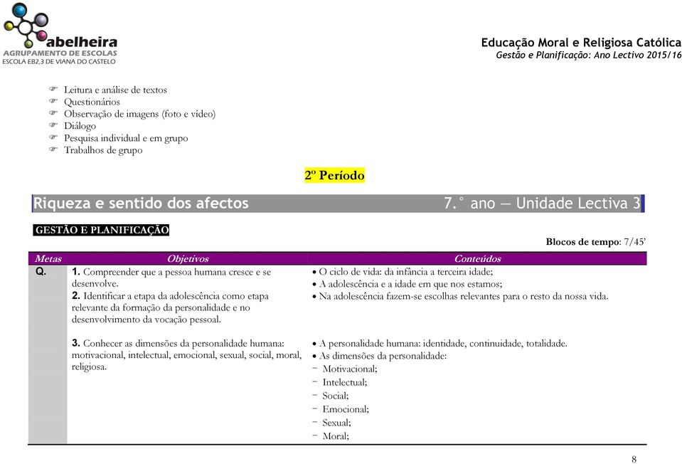 Identificar a etapa da adolescência como etapa relevante da formação da personalidade e no desenvolvimento da vocação pessoal.