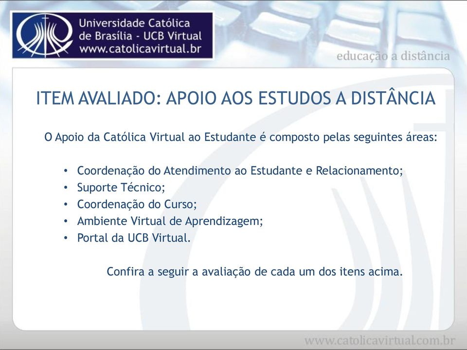 Estudante e Relacionamento; Suporte Técnico; Coordenação do Curso; Ambiente