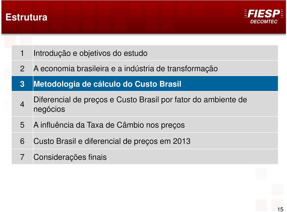 e Custo Brasil por fator do ambiente de negócios 5 A influência da Taxa de Câmbio