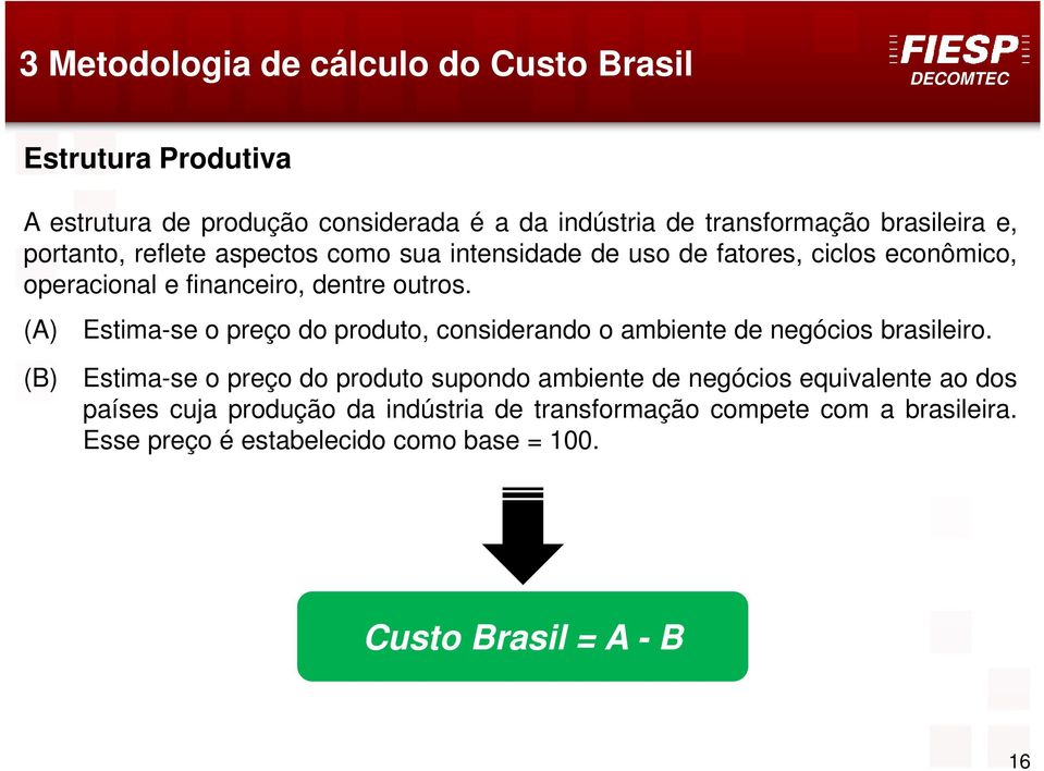 (A) Estima-se o preço do produto, considerando o ambiente de negócios brasileiro.