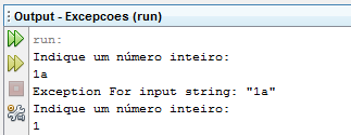 Captura e Tratamento Leitura de dados do utilizador simples e mensagem de erro com informação enviada pela exceção Programa Fonte: