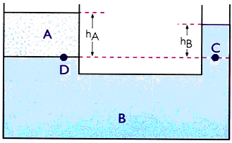 Vasos comunicantes Equilíbrio de dois líquidos não miscíveis Como, p D = p C seja p 0 a pressão atmosférica.