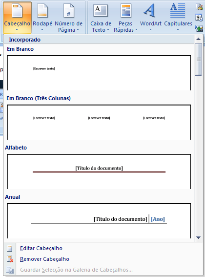 INSERIR CABEÇALHOS E RODAPÉS Definição: Um Cabeçalho é algo que se coloca na parte superior de uma ou mais páginas dos documentos que produzimos no Word.
