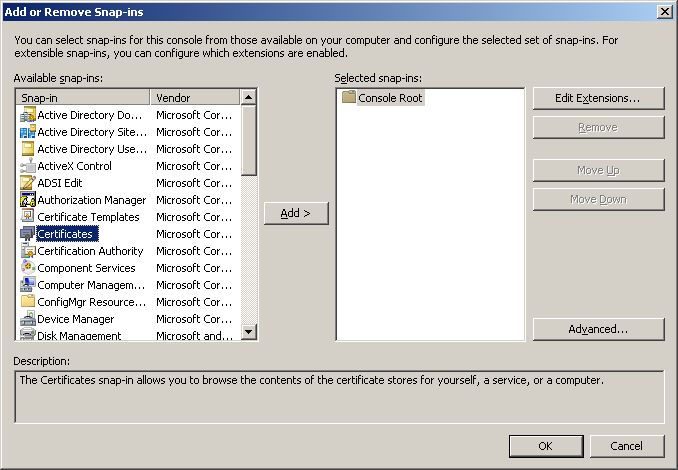 Com a tela do console aberta, você vai clicar em Arquivo ou File e selecionar a opção Add\Remove Snap In ou Adicionar /