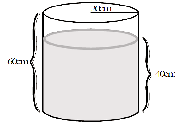 QUESTÃO 16: Um recipiente cilíndrico de 60 cm de altura e base com 20 cm de raio está sobre uma