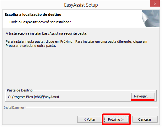 Se desejar, altere a pasta de destino clicando em Navegar.