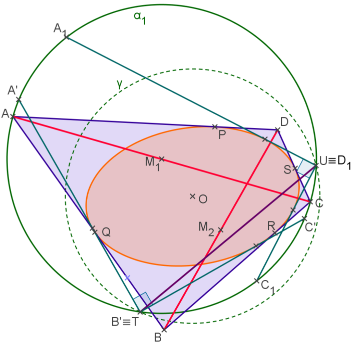 interseção das circunferências 1 e, tem-se que TU é o eixo radical entre estas circunferências.