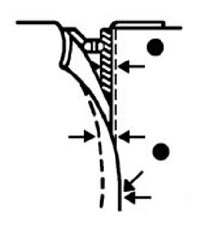 COSTURA DE ZÍPER Utilize o calcador para fechar zíper. Selecione ponto reto. 1. Calcador de zíper é designado para costurar perto de uma extremidade, desta maneira, evitando costurar no zíper. 2.