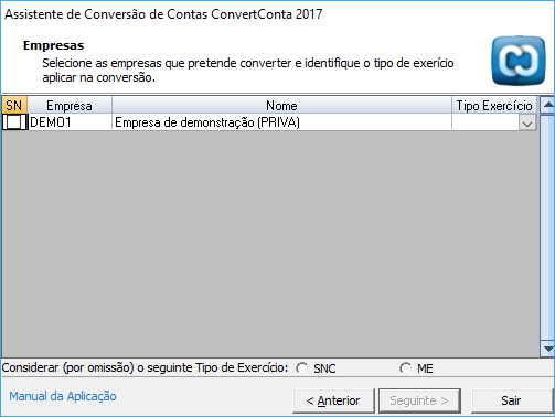 5. Selecionar a versão do produto no qual se pretende efetuar a conversão (geralmente, o sistema deteta a versão instalada). O ConvertConta suporta uma versão igual ou superior à 9.15 SR4.