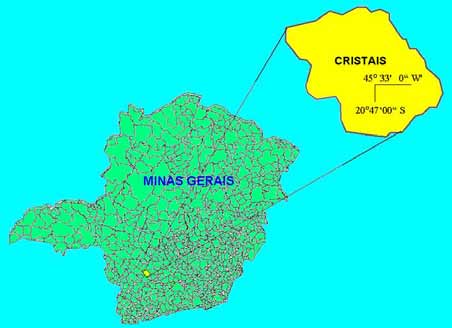 2. Metodologia O estudo foi realizado no município de Cristais, centro-sul do estado de Minas Gerais, conforme mostrado na Figura 1. Figura 1- Localização da área de estudo.