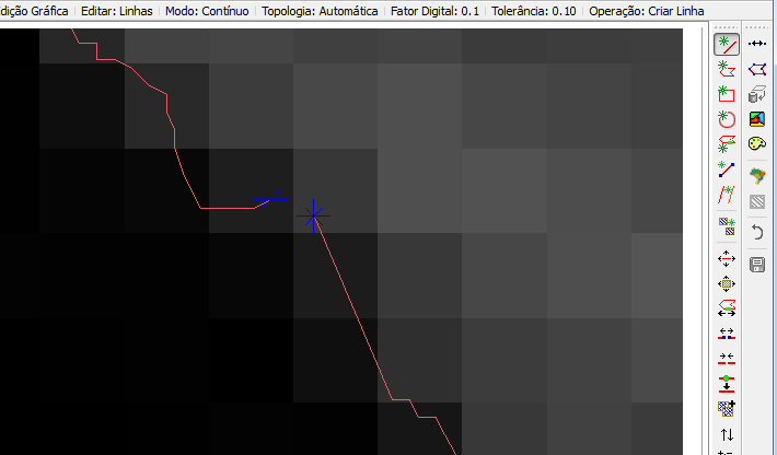 Ajustando Pontos Sempre que houver necessidade de ajuste de nós, deve-se aproximar do pixel para se ter uma melhor visão