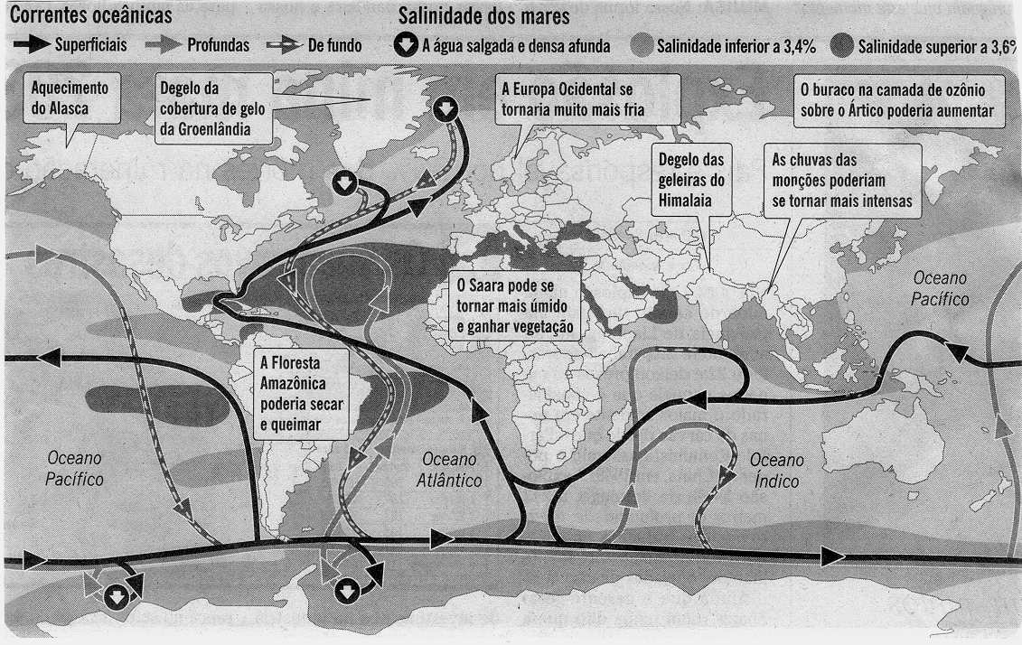 Questão 01 PROVA de GEOGRAFIA 2ª ETAPA do VESTIBULAR 2006 Numerosos estudos indicaram que o aquecimento global associado à ação humana poderia provocar mudanças catastróficas no clima.