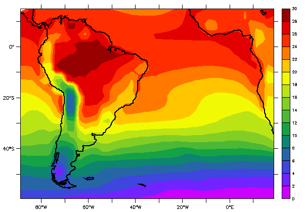 Figura 4.1 Temperatura do ar em superfície ( C) para o período de 1971 a 20