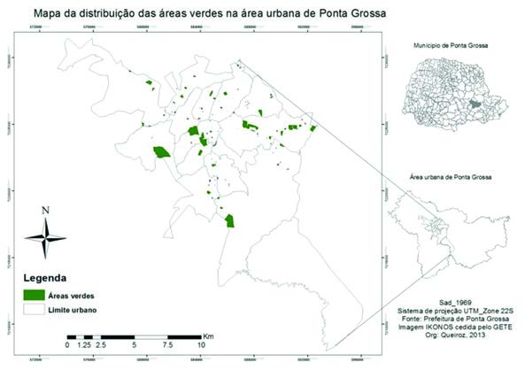 Figura 3 - Mapa da distribuição das áreas verdes na área urbana de Ponta Grossa 4.