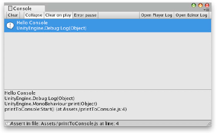 Conceitos sobre a Unity CONSOLE O Console mostra mensagens de erros, warnings e textos de debug.