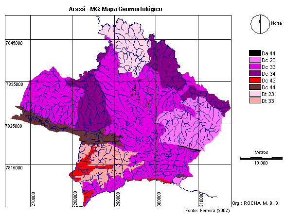 Figura 5 - Mapa Geomorfológico do município de Araxá - MG A Organização Taxonômica do Relevo do município de Araxá (tabela 4) foi elaborada de acordo com o método proposto por Ross (1992, 1997).