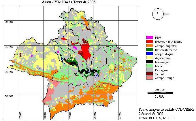 Tabela 6 Área ocupada pelas classes de uso da terra no município de Araxá - MG, em 1985 Categoria km 2 Área ocupada hectares % Urbano e Uso Misto 10,26 1.026,00 0,88 Campo Rupestre 182,68 18.