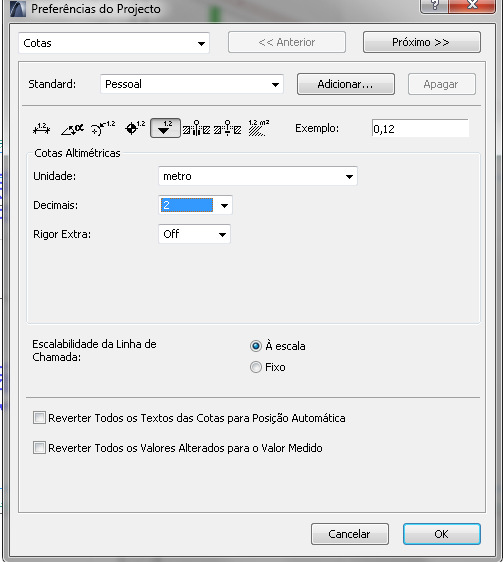 11.4 Cota de nível Para criar cotas de nível, é necessário configurar outro Standard de cotas específico para cotas altimétricas.