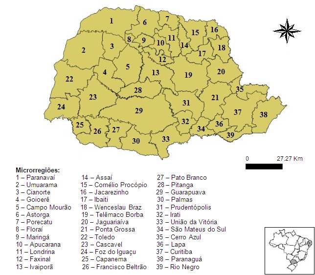 Figura 1 - Microrregiões Geográficas do Paraná - 2014 Fonte: Elaboração própria.