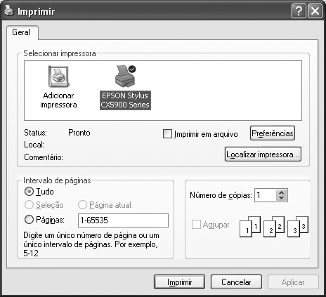 Impressão no Windows 1. Coloque o papel na impressora (consulte a página 7). 2. Abra a foto ou o documento no aplicativo de impressão. 3. Abra o menu Arquivo e selecione Imprimir.