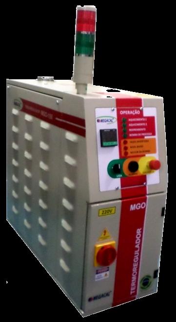 TERMOREGULADOR Capacidades de 3 a 9 kw Linha MGO -150 Equipamento projetado para aquecer água até 95ºC e óleo até 150ºC, sistema esta munido de controlador microprocessado Gefran em seu painel