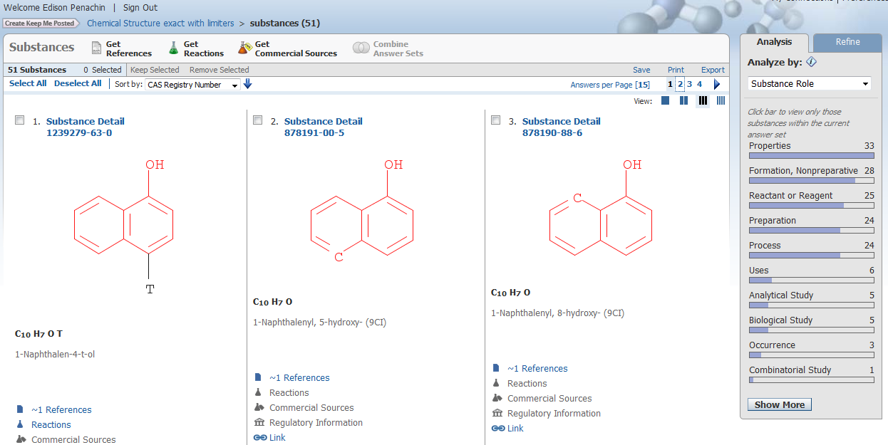 Resultados - Explore Substances Página de