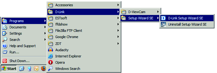 Konfigurasi dengan Bantuan Klik pada ikon D-Link Setup Wizard SE yang telah dibuat pada menu Start Windows anda.