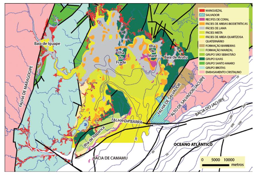 Margem Costeira Atlântica, formada por depósitos terciários e quaternários, constituídos por acumulações pouco espessas de sedimentos inconsolidados de natureza argilosa, arenosa e areno-argilosa,