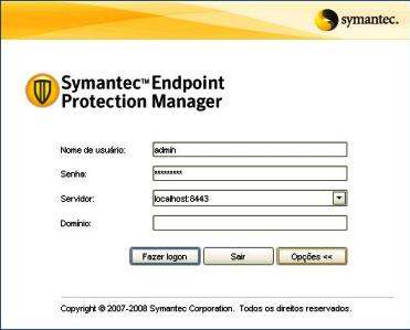 Instalação concluída. A tela ao lado oferece um wizard para migração de contas existentes em um outro servidor Symantec.
