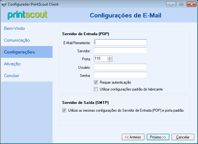 Anexo 1 Configuração para comunicação por e-mail Ao selecionar o modo de comunicação por e- mail será solicitada uma senha.