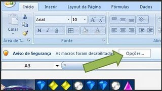 Excel 2003 Clique em Ferramentas -> Macro -> Segurança. Surgirá a seguinte tela. Por questões de segurança, sugerimos que você opte pelo nível Médio.