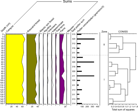 Figura 3: diagrama sumário do percentual de polens ao longo da unidade 2.