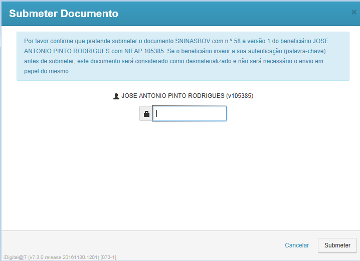 colocação da sua palavra-chave, de acesso à área reservada do portal do IFAP, no campo existente para o efeito.