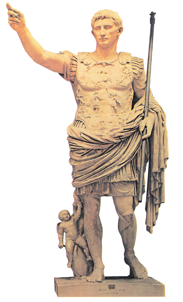 GRUPO II 1. Figura 5 Virtus, clementia, justitia e pietas (virtude, clemência, justiça e piedade) são qualidades especificadas pelo Senado no escudo de ouro que foi atribuído, em 27 a.c., à personalidade representada na figura 5.