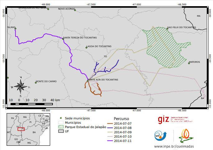 Figura 1: Área de estudo, A região visitada cobre as Unidades de Conservação Federais APA Serra da Tabatinga, ESEC Serra Geral do Tocantins, PARNA das Nascentes do Rio Parnaíba, APA Jalapão e o