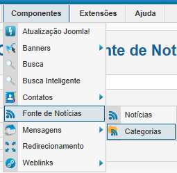 Visualize o site e observe que o menu ficará assim: 5.12 Componentes: 5.12.1 Notícias: O sistema de notícias do Joomla permite que se leia informações de RSS, recurso disponibilizado por diversos sites de notícias.