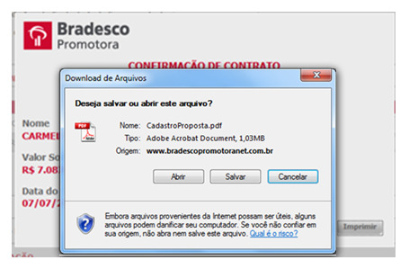 Clique em para cancelar a proposta; Clique em para voltar para o Passo 1; Clique em para salvar a proposta. Confirmação de Contrato 1.