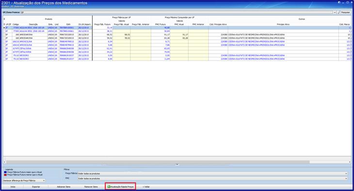 5.6 Realizar a Atualização Rápida dos Preços ABCFARMA dos Produtos Consultados: Atualizações eventuais de alguns produtos pesquisados poderão ser realizadas ao clicar o botão Atualização Rápida